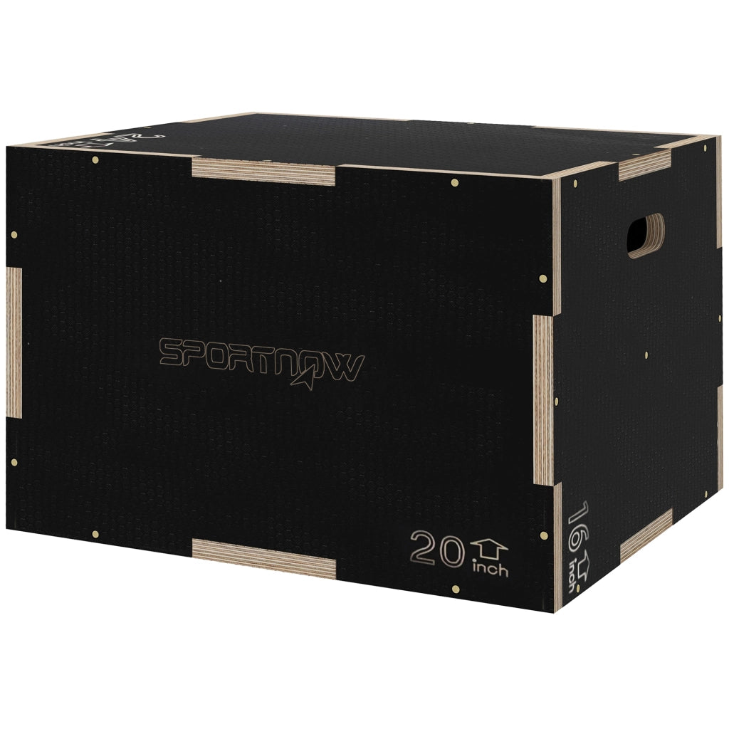 Box Jump Pliometrico a 3 Altezze in Legno Antiscivolo, 61-51-41cm, Nero