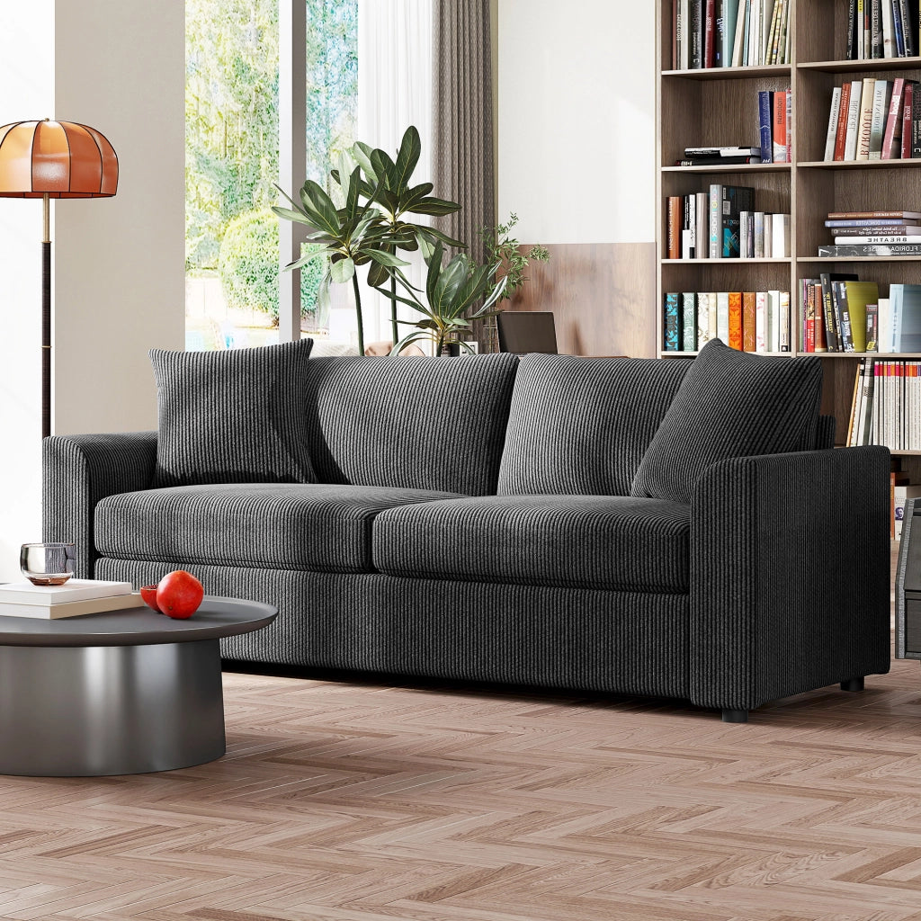 Divano 3 posti velluto a coste ¨C Xylo ¨C grigio scuro con 2 cuscini e molle 212 cm