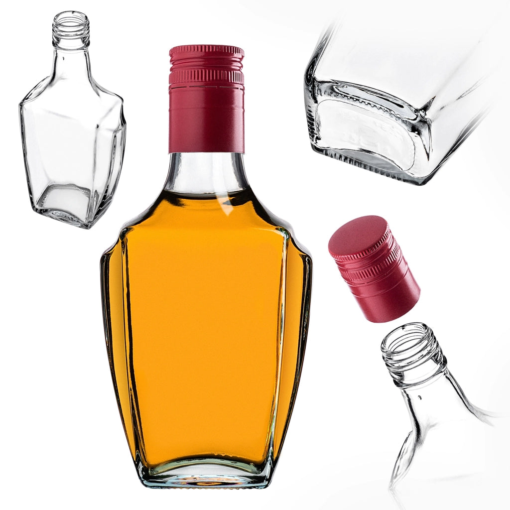 KADAX Bottiglia in Vetro per Tintura 250ml Con Tappo Rosso Lungo 10pz.