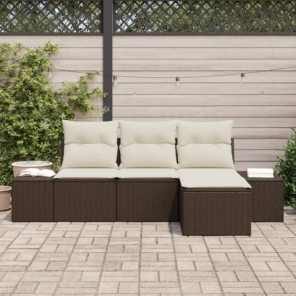 Set Divano da Giardino con cuscino 4 pcs Marrone polyrattan 3347008