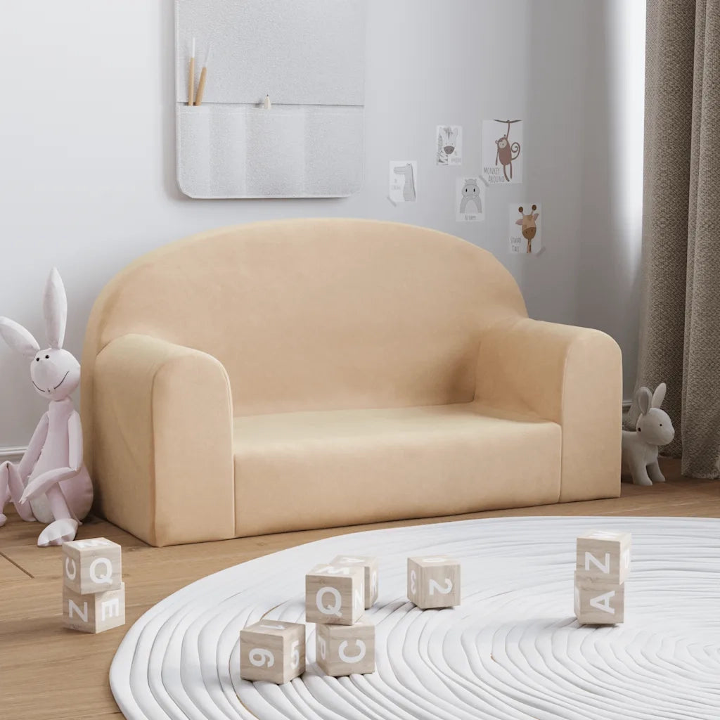 Divano per Bambini a 2 Posti Crema in Morbido Peluche 357013