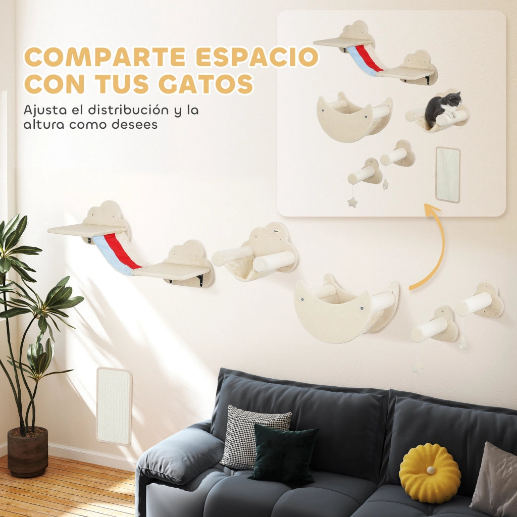 Gioco per Gatti a Parete con Amaca e Piattaforme ¨C Minimal ¨C Beige