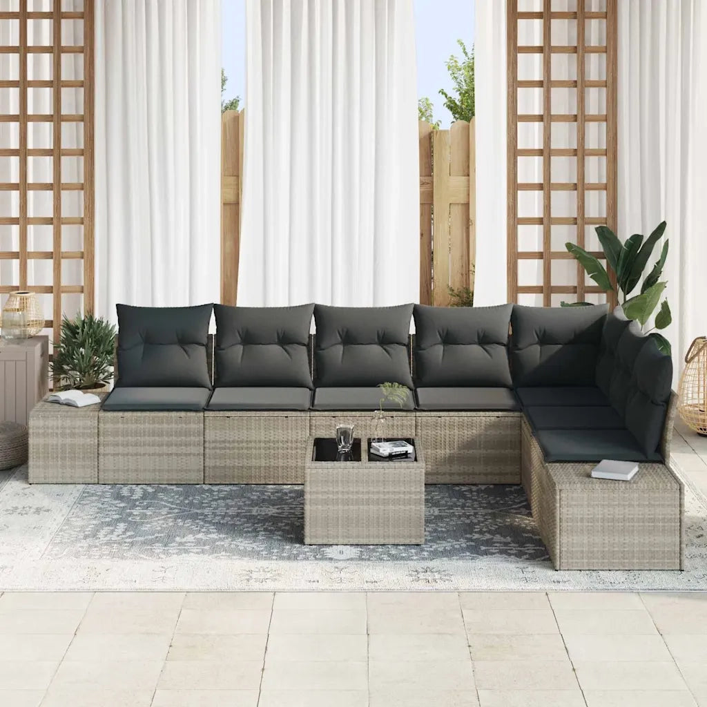Set Divano da Giardino 9 pcs Grigio chiaro Poly Rattan
