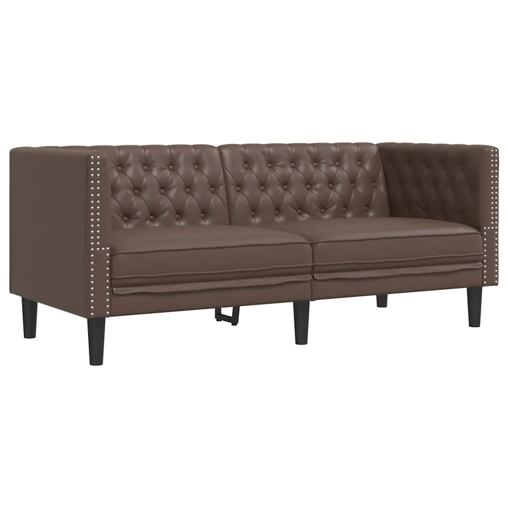 Divano Chesterfield a 2 Posti-Sofa 2 Posti-Divanetto Marrone in Similpelle