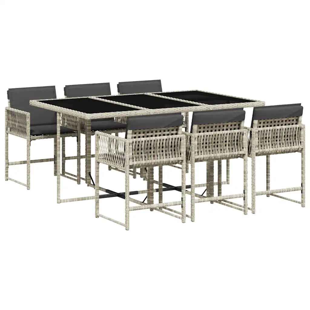 Set da Pranzo da Giardino 7 pz Cuscini Polyrattan Grigio Chiaro 3211451