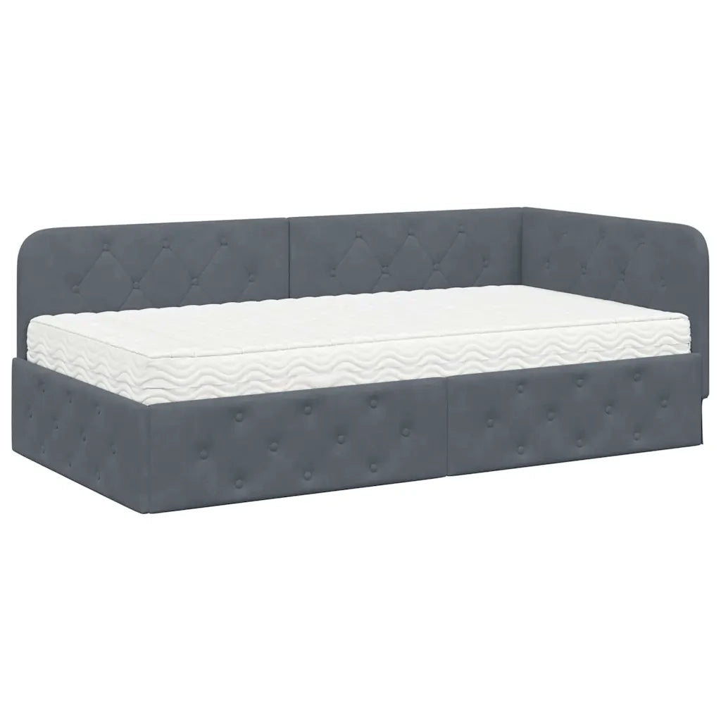 Cornice del letto ad angolo Grigio scuro 100 x 200 cm Velluto