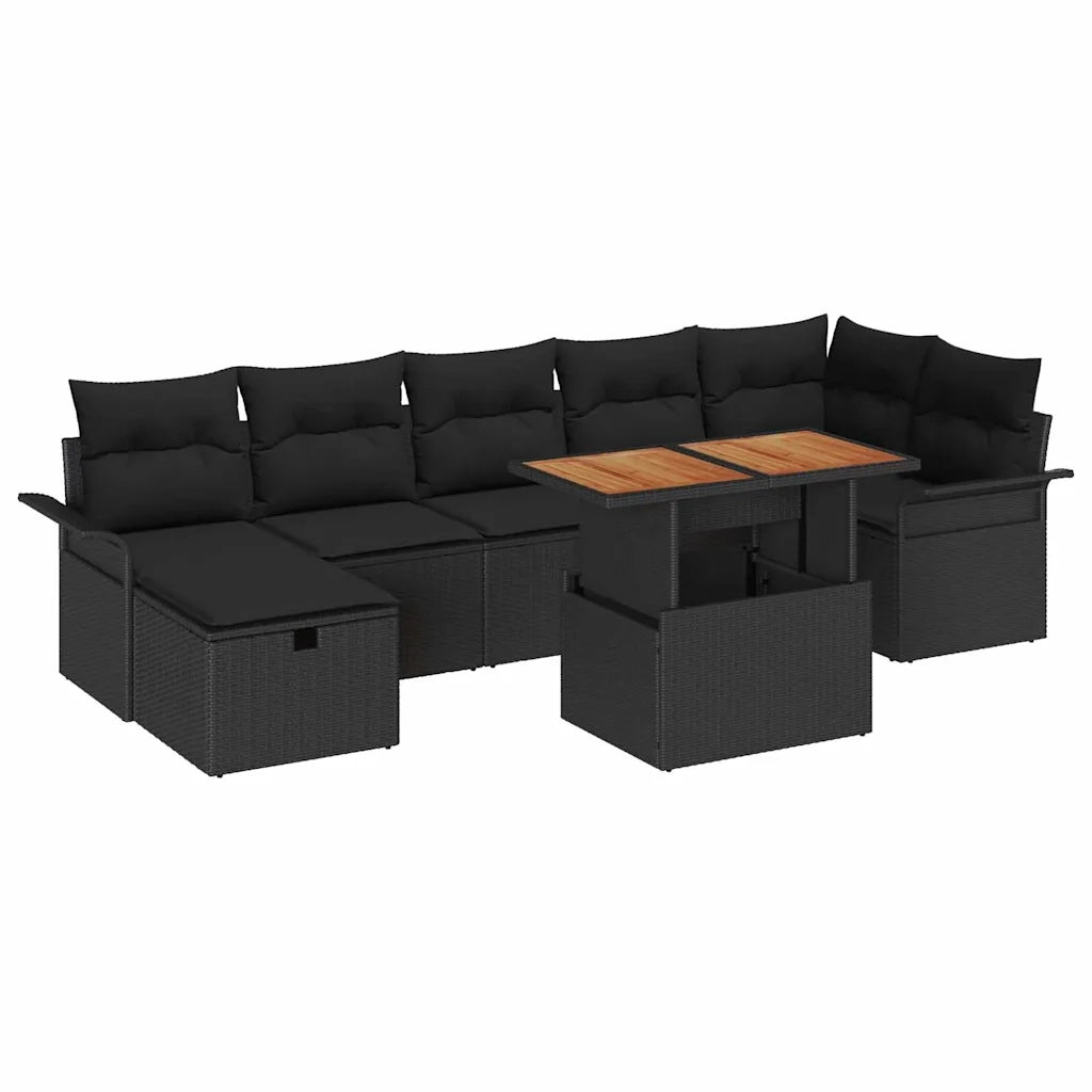 Set Divano da Giardino con cuscino 8 pcs Nero polyrattan