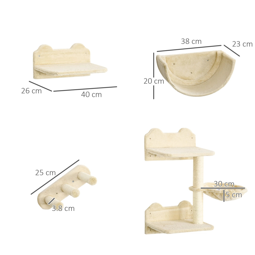 Set arrampicata per gatti con scala, amaca, piattaforma e tiragraffi ¨C Minimal ¨C 4 pezzi, beige