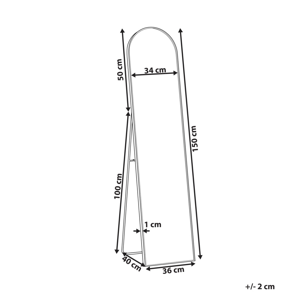 Specchio da terra ovale con telaio in metallo e supporto design moderno con cornice