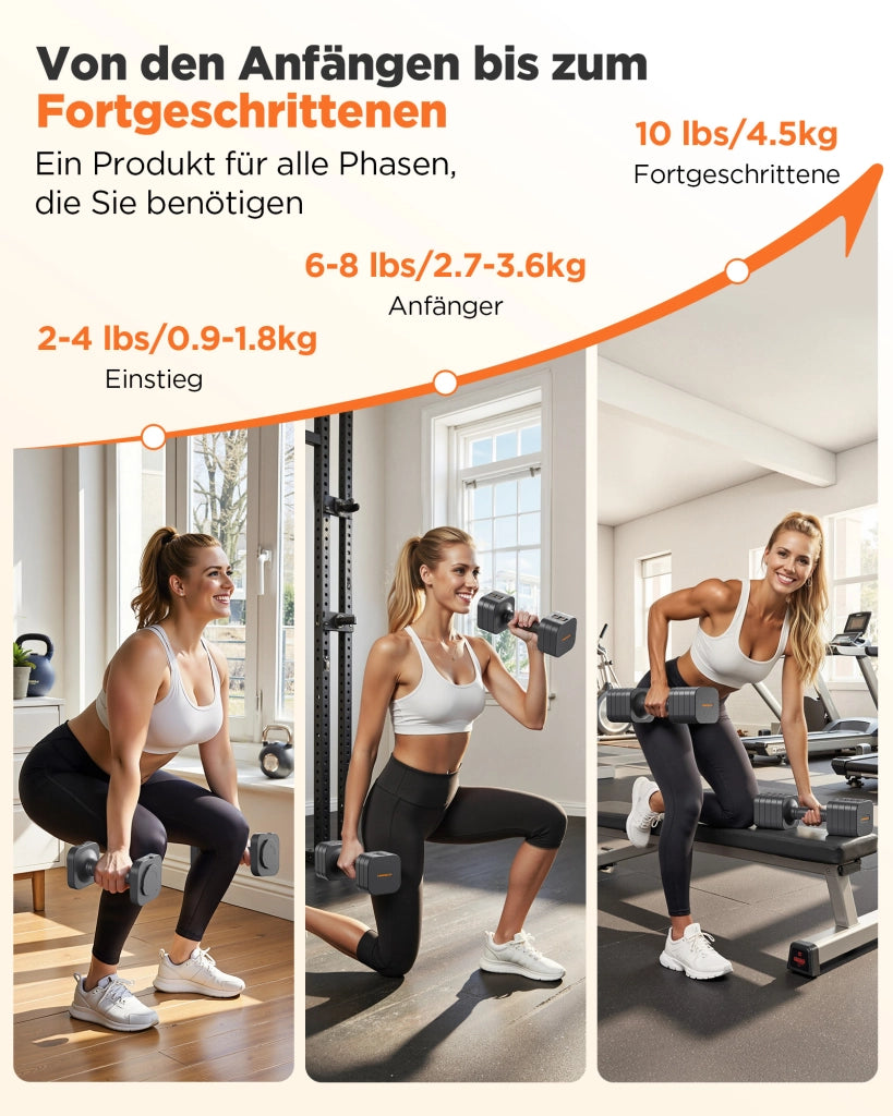 Set di manubri regolabili 5 in 1 ¨C Minimal ¨C 2 pezzi, 9 kg