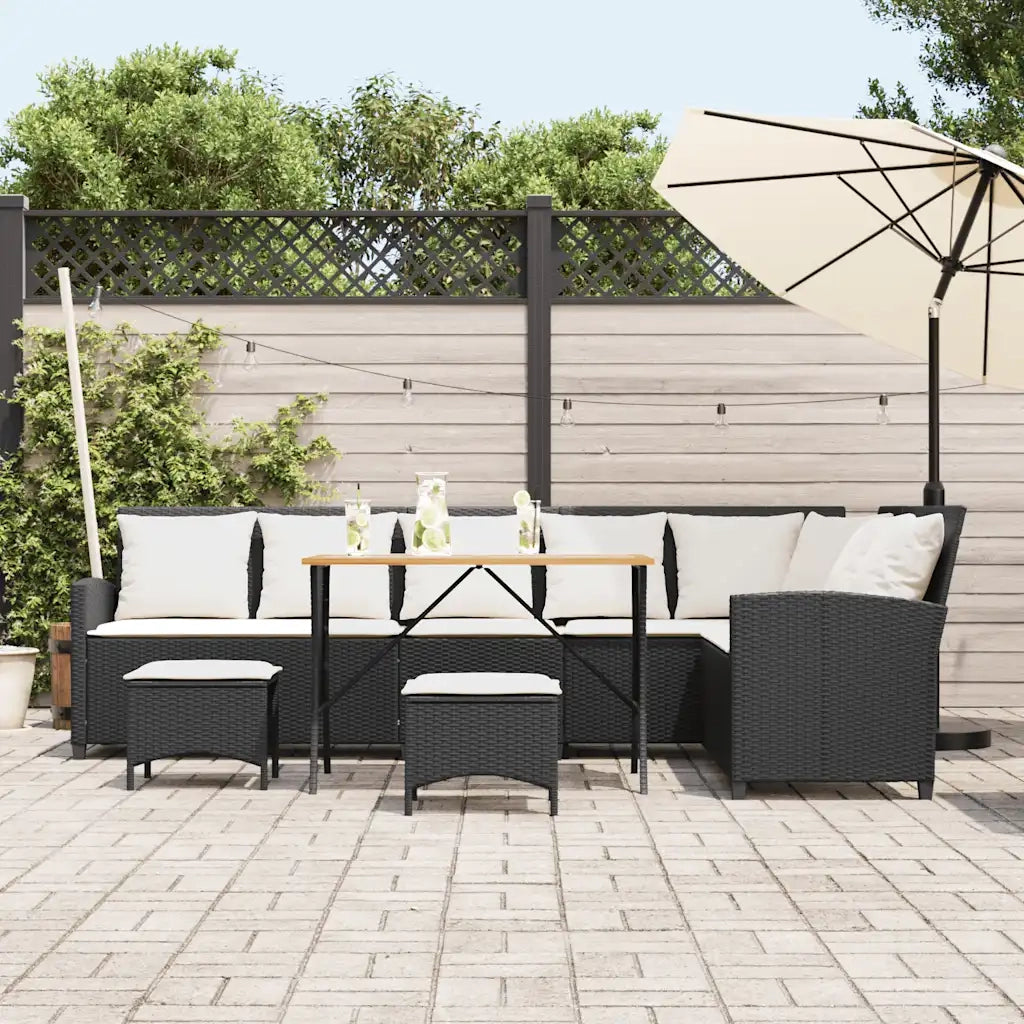 Set Divani da Giardino 4 pz con Cuscini Forma L Polyrattan Nero