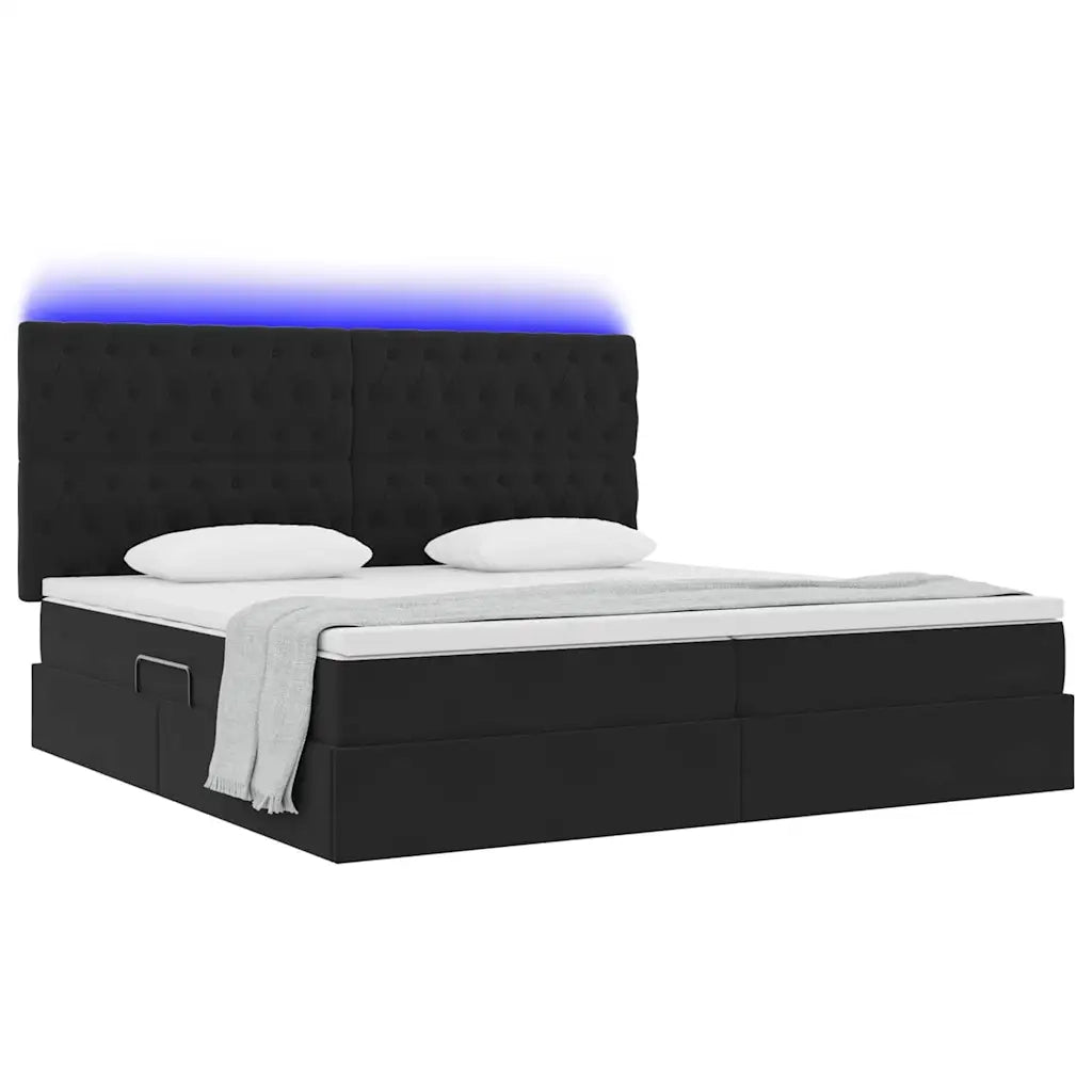 Letto con contenitore e LED con led Nero 200 x 200 cm Velluto