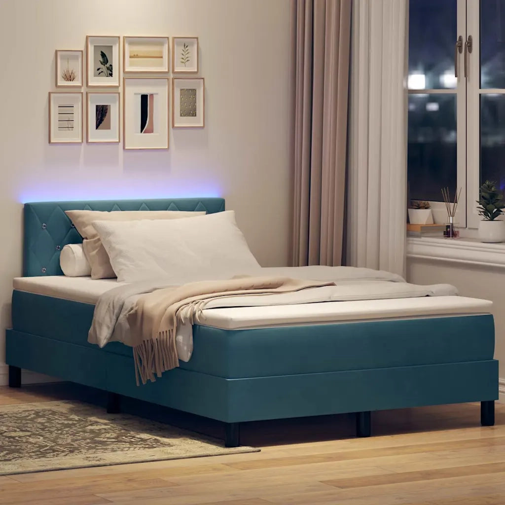 Letto a Sorgente LED con led Blu Scuro 120 x 190 cm Velluto