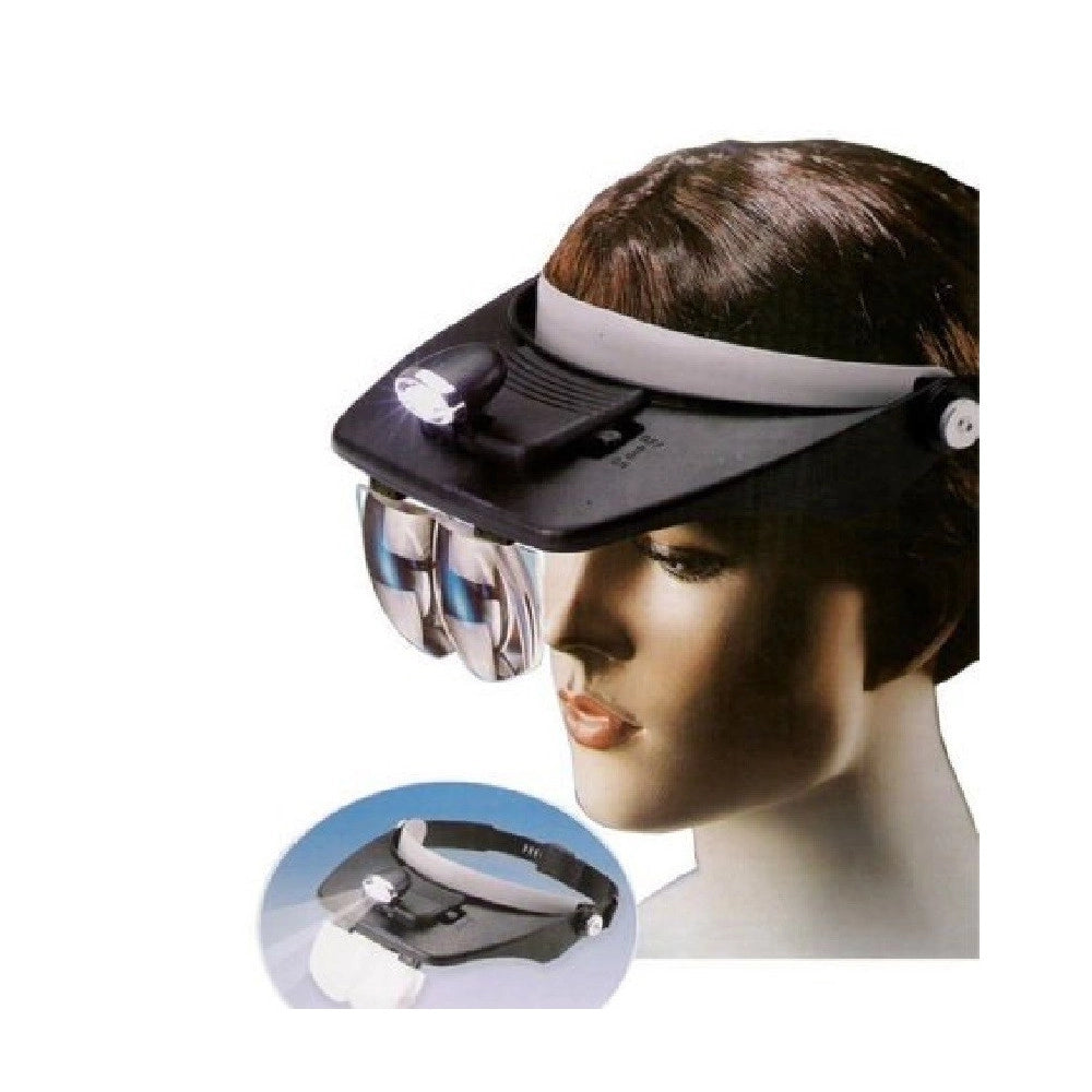 Trade Shop - Visiera Con Luce Lenti Di Ingrandimento 2 Led 4 Lenti Torcia Frontale -