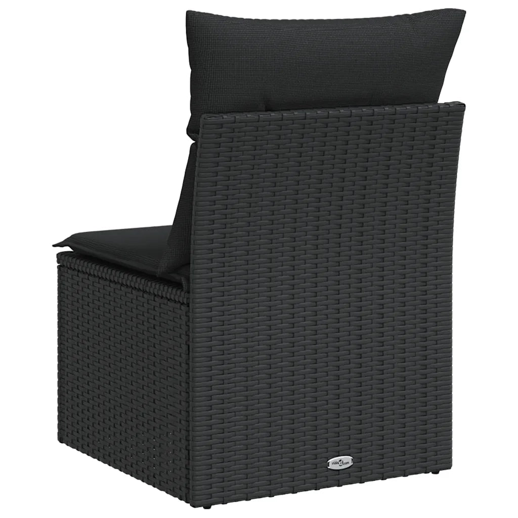 Divano da giardino senza braccioli con cuscini nero in polyrattan 365961