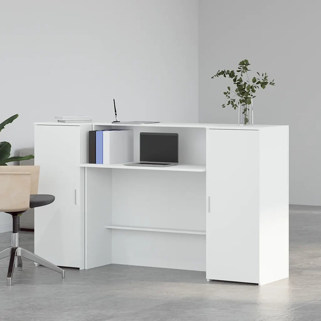 Scrivania | Tavolo da Ufficio per Reception Bianca 180x50x103,5 cm in Legno Massello