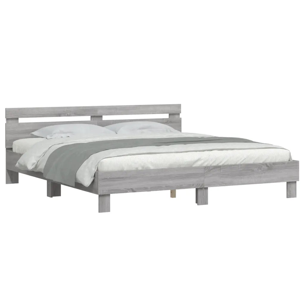 Giroletto con Testiera e LED-Struttura Letto con testiera Grigio Sonoma 160x200 cm 136199