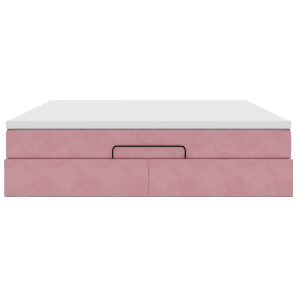 Struttura Letto Pouf con Materasso Rosa 180x200 cm in Velluto