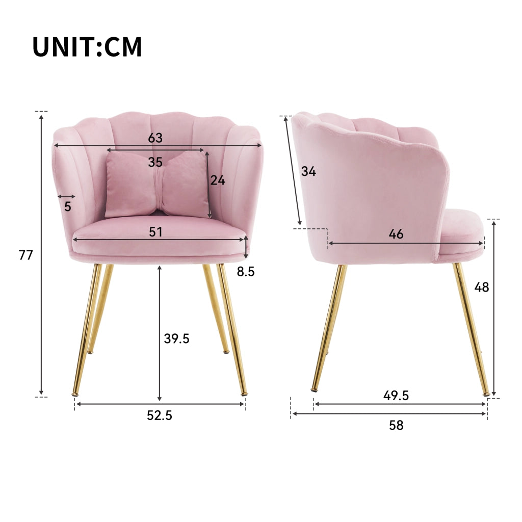Set di 6 sedie moderne - Zephmum- Velluto, schienali a petalo, gambe dorate, cuscino farfalla