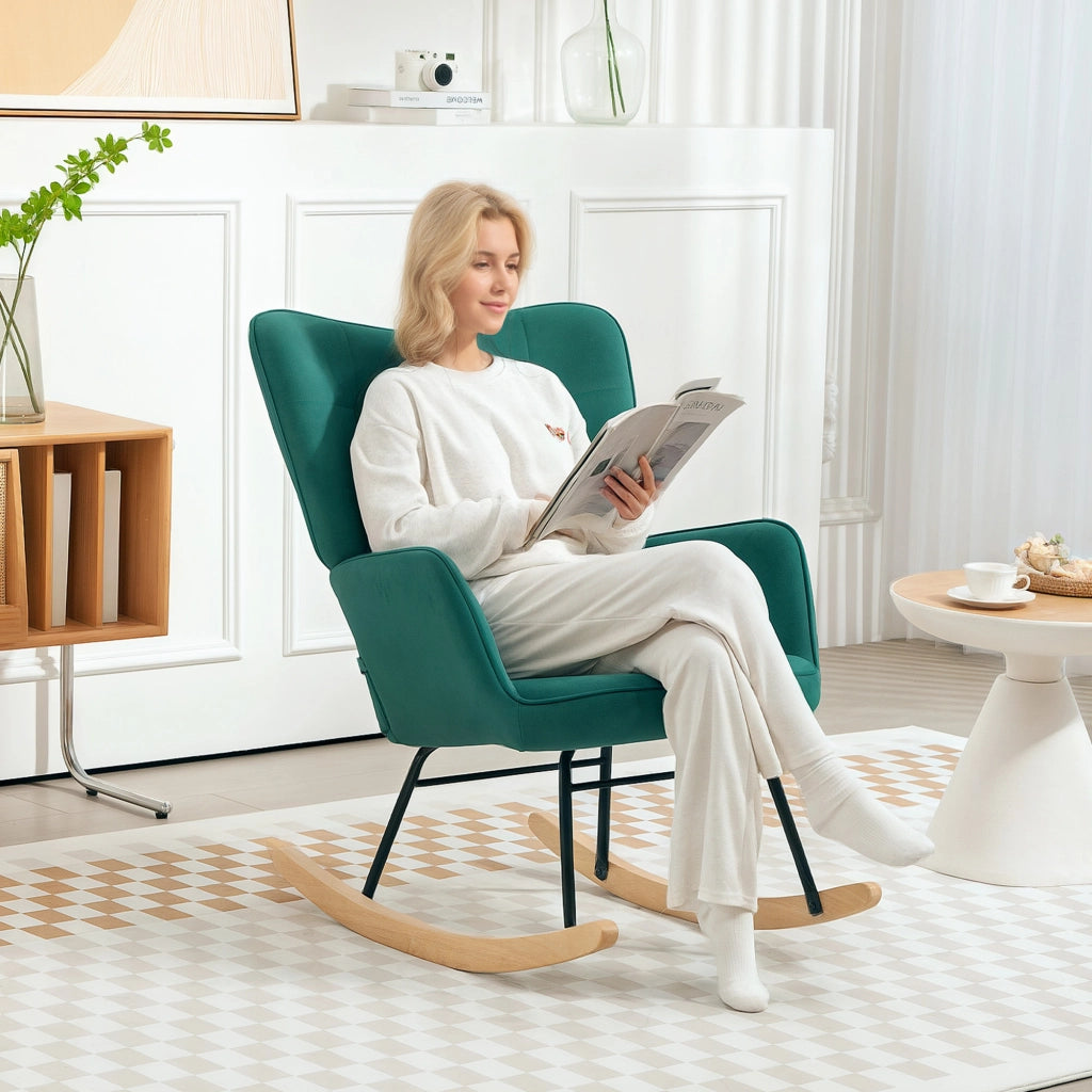 Poltrona a dondolo ¨C Zephmum ¨C Veluto, struttura in acciaio, 71x98x101 cm, Verde