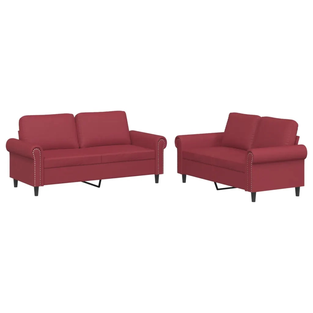 Set di Divani 2 pz con Cuscini Rosso Vino in Similpelle 3202153