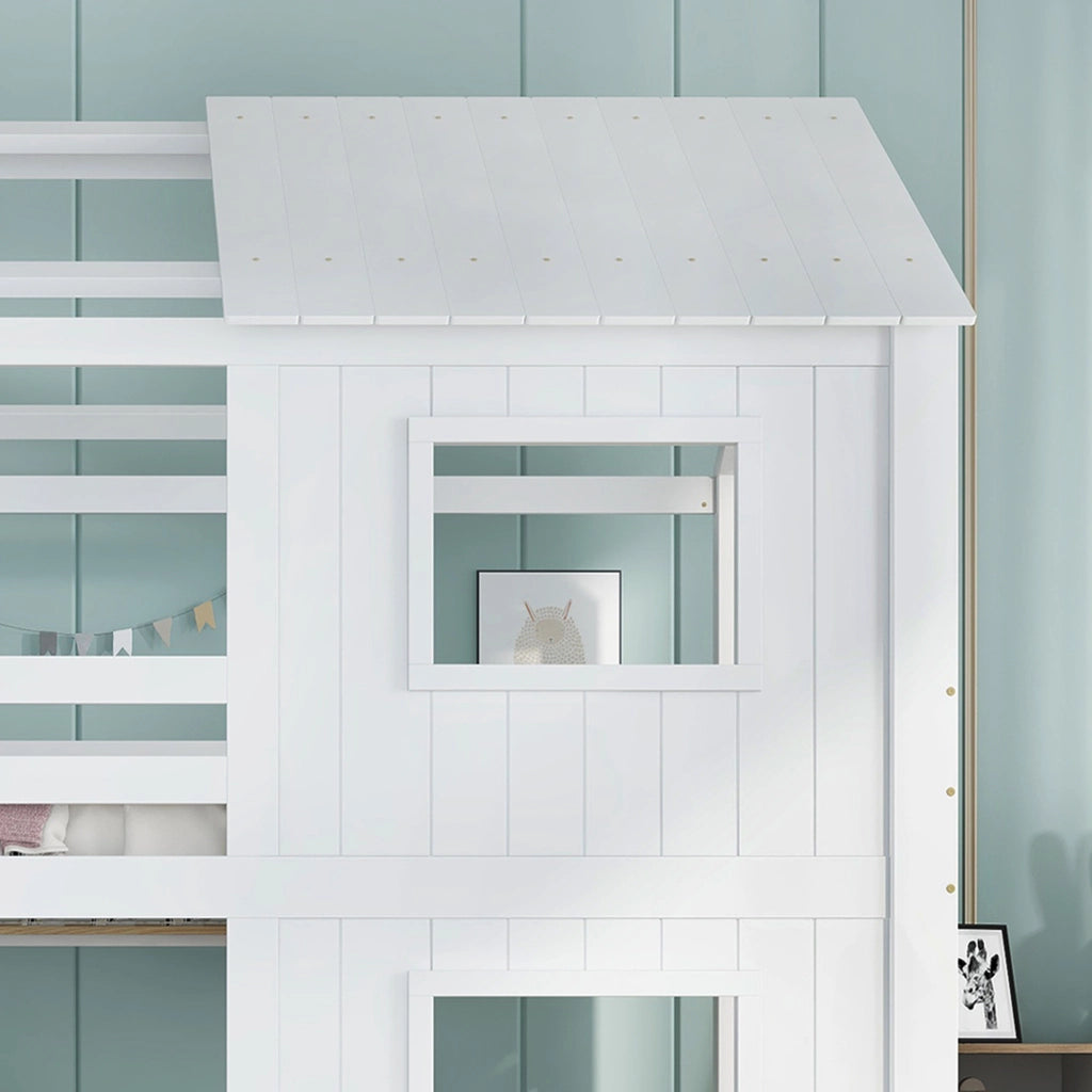 LETTO A CASTELLO 90x200 cm Bianco con scala contenitore e cassetto