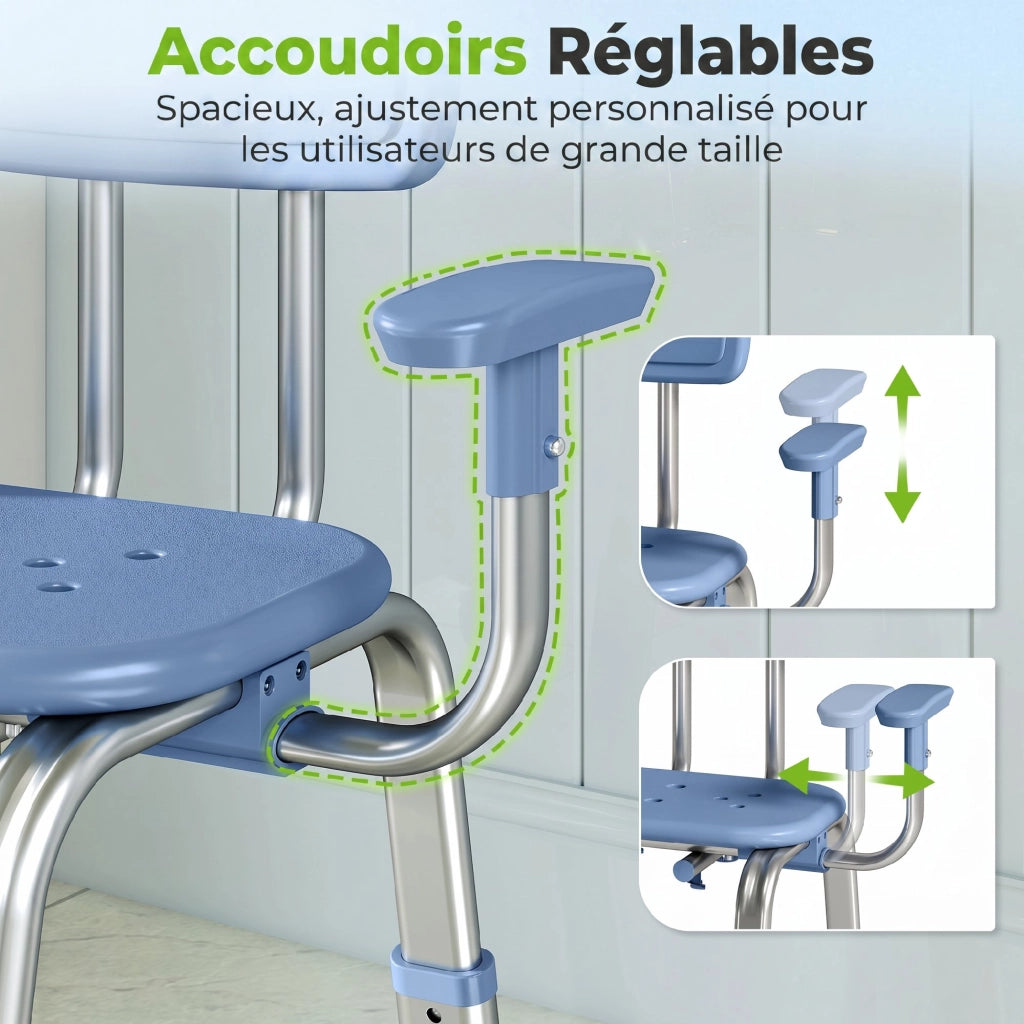 Sedia da Doccia Ergonomica con Braccioli e Schienale ¨C Xylo ¨C Altezza Regolabile Blu