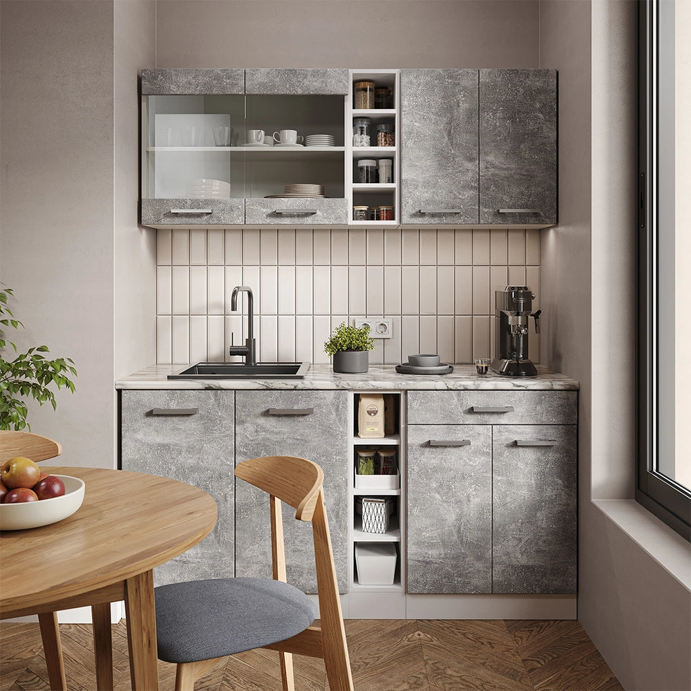 Vicco Cucina completa Cemento/Bianco 160 cm , PL Marmo