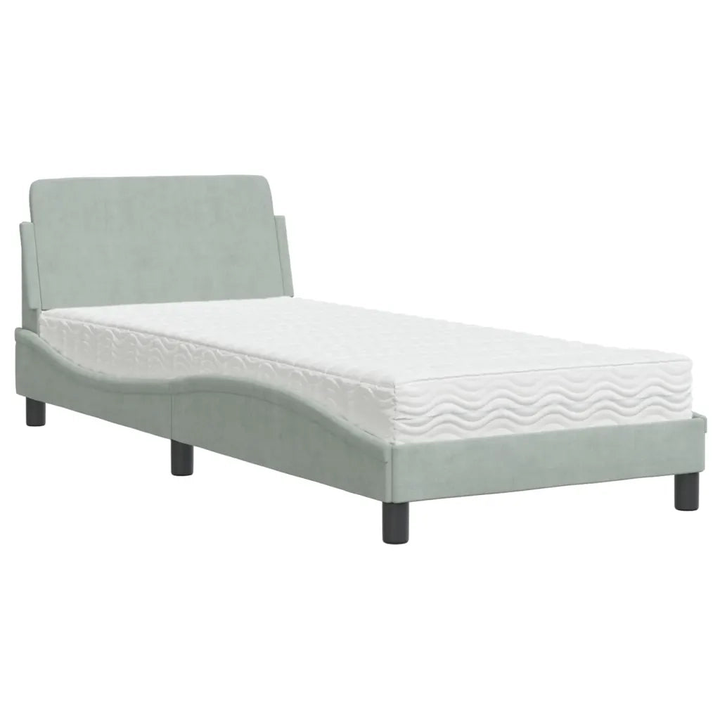 Letto con Materasso Dover Grigio Chiaro 80x200 cm in Velluto