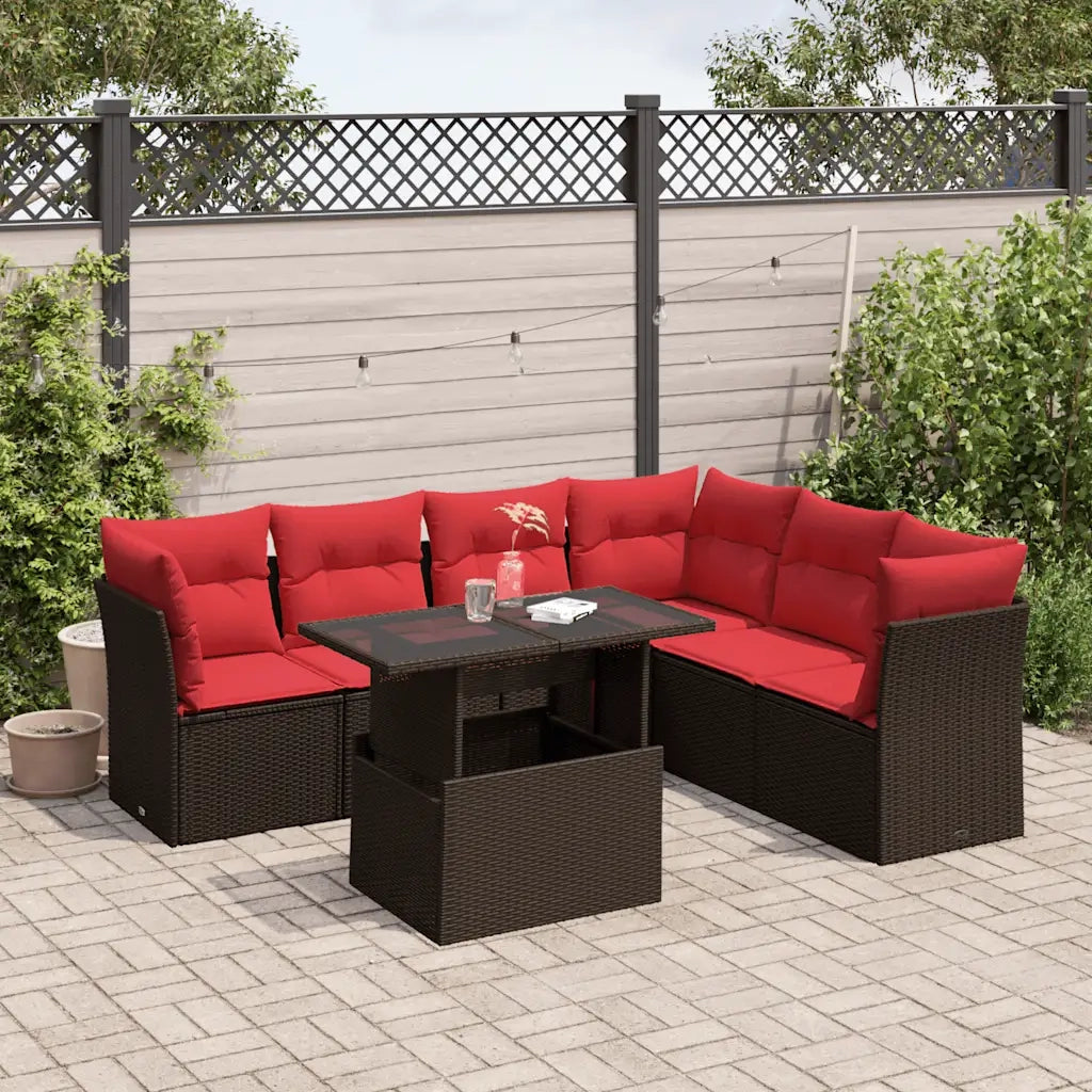 Set Divani da Giardino 7 pz con Cuscini Marrone in Polyrattan 3266614