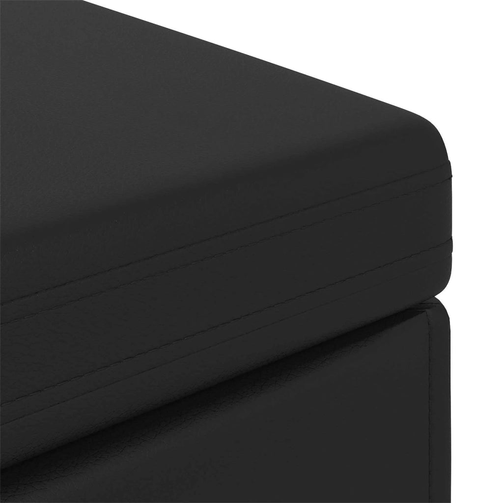 Pouf Nero Pelle Sintetica e Legno Ingegnerizzato 876801