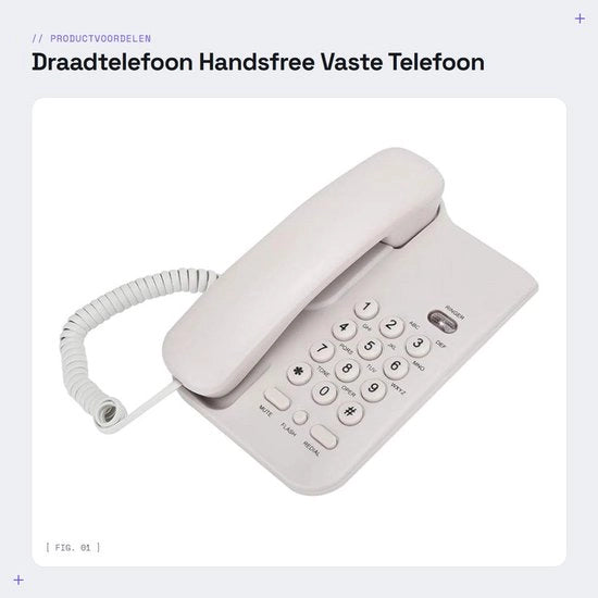 Telefono a filo con grande pulsante - Fissa - Telefonino a mano libera - Adatto all'uso domestico - Montaggio a parete - Materiale ABS - Dimensioni 19x12,5x7,5cm
