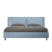 BS COM Letto matrimoniale king size con rete imbottito 200x210 microfibra azzurro