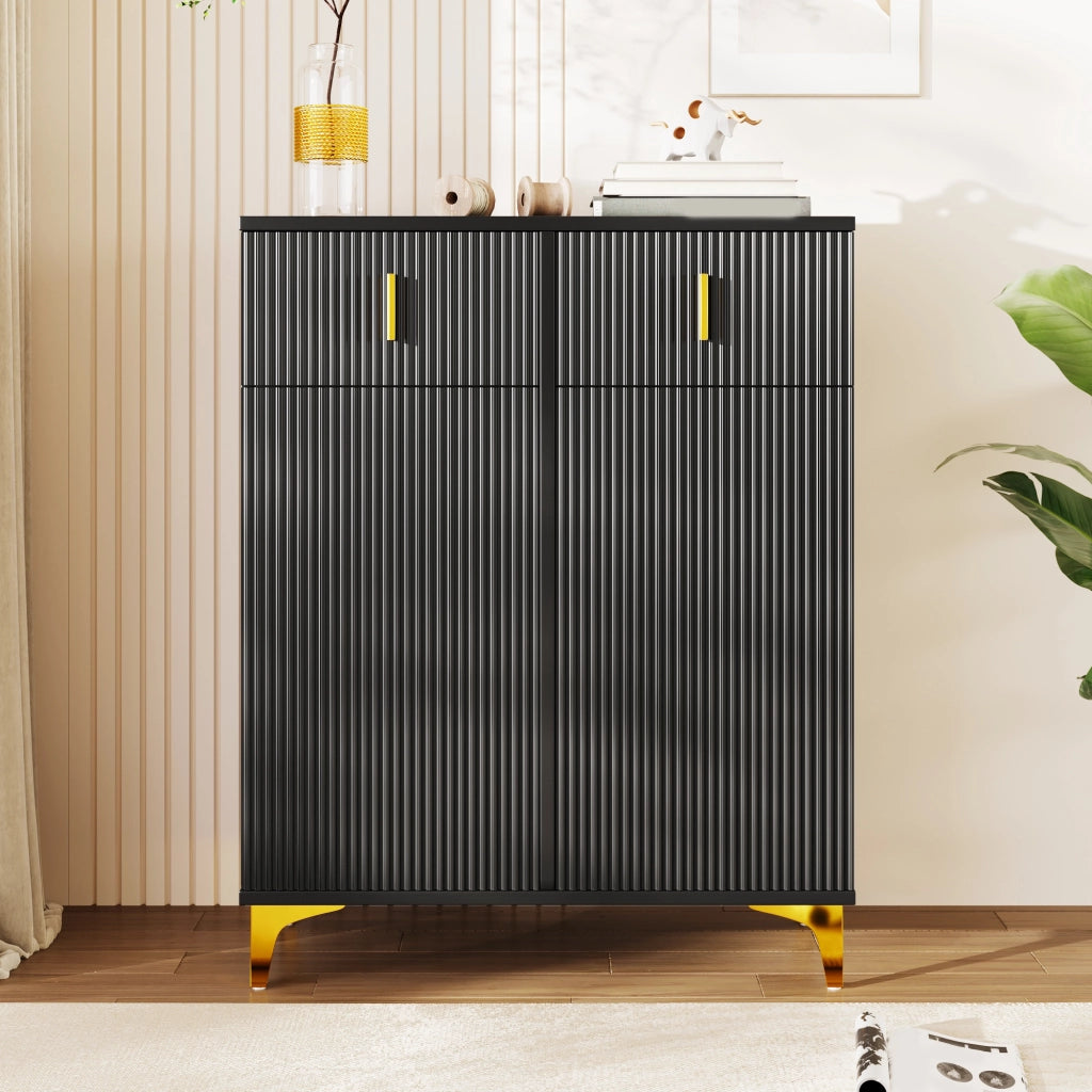 Credenza elegante nera con 2 cassetti, 2 ante e ripiani regolabili