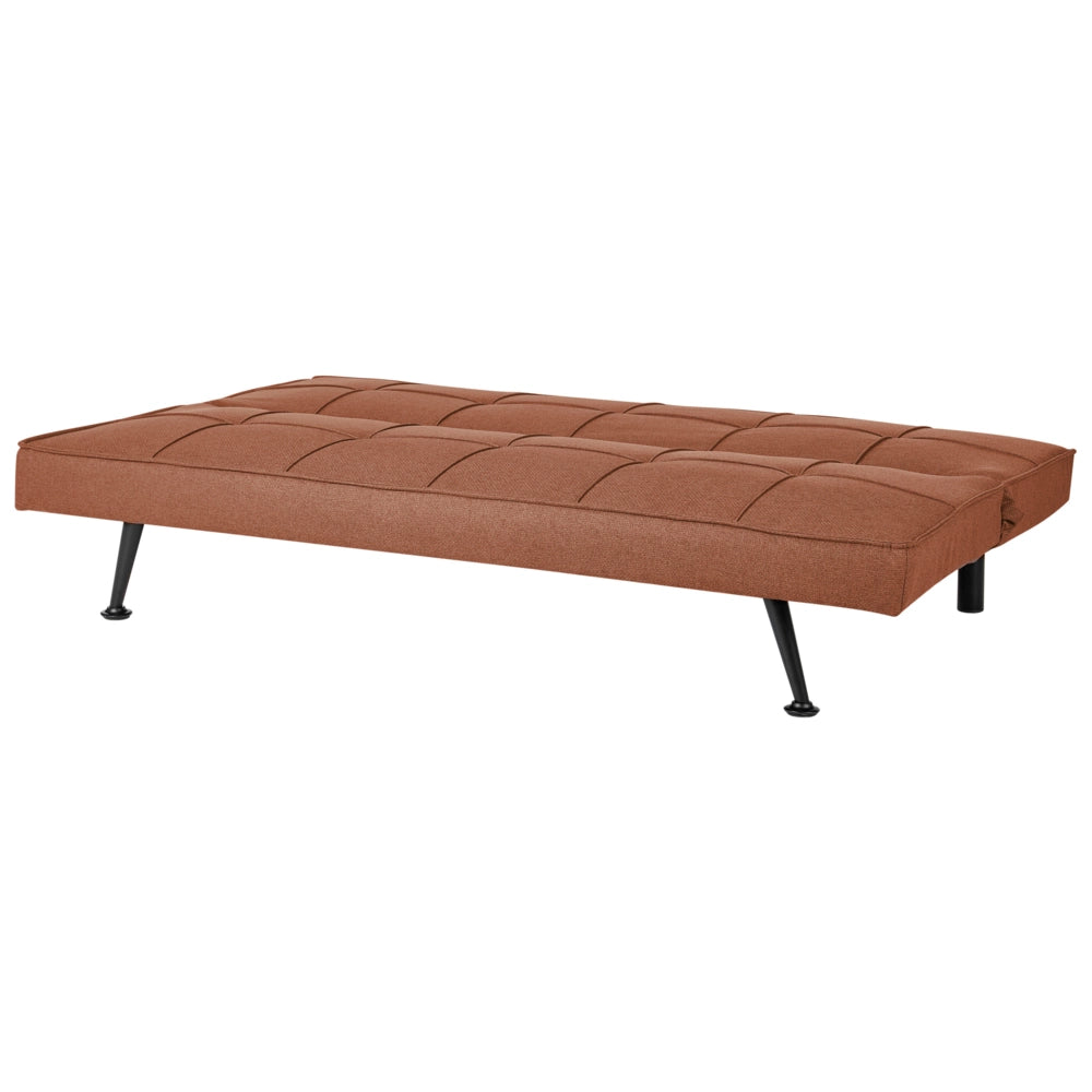 Divano Letto marrone dorato 3 Posti Imbottito Trapuntato Gambe In Metallo Click Clack