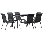 Set da Pranzo da Giardino 7 pz | Set Salotto da Giardino Nero in Acciaio e Textilene
