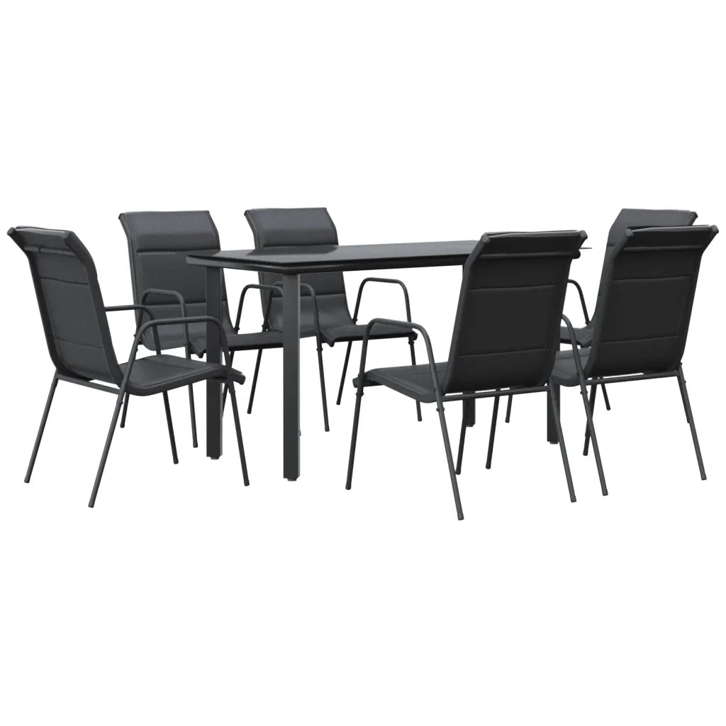 Set da Pranzo da Giardino 7 pz | Set Salotto da Giardino Nero in Acciaio e Textilene