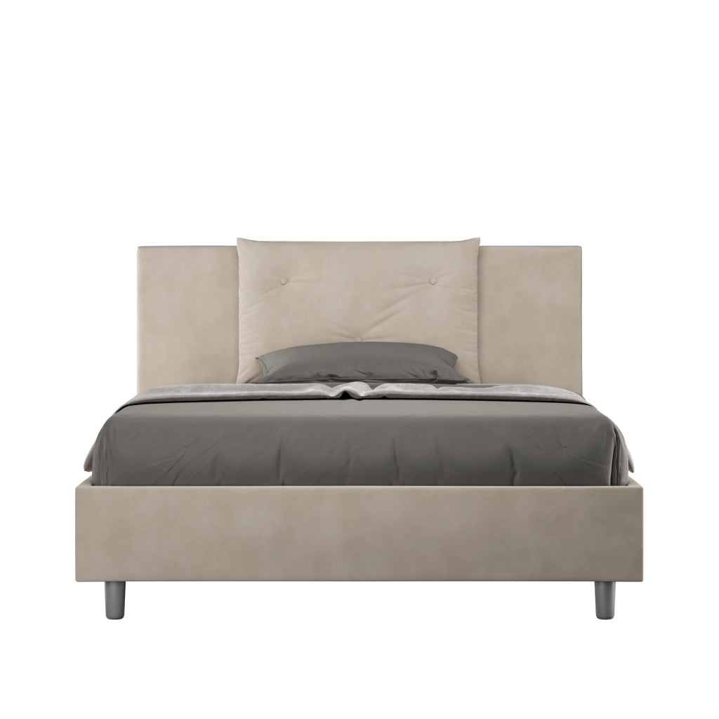 BS COM Letto queen size senza rete imbottito 150x200 microfibra sabbia