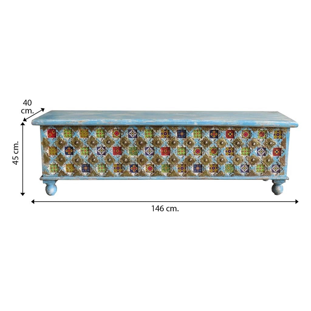 Baule in legno blu 146x40x45h
