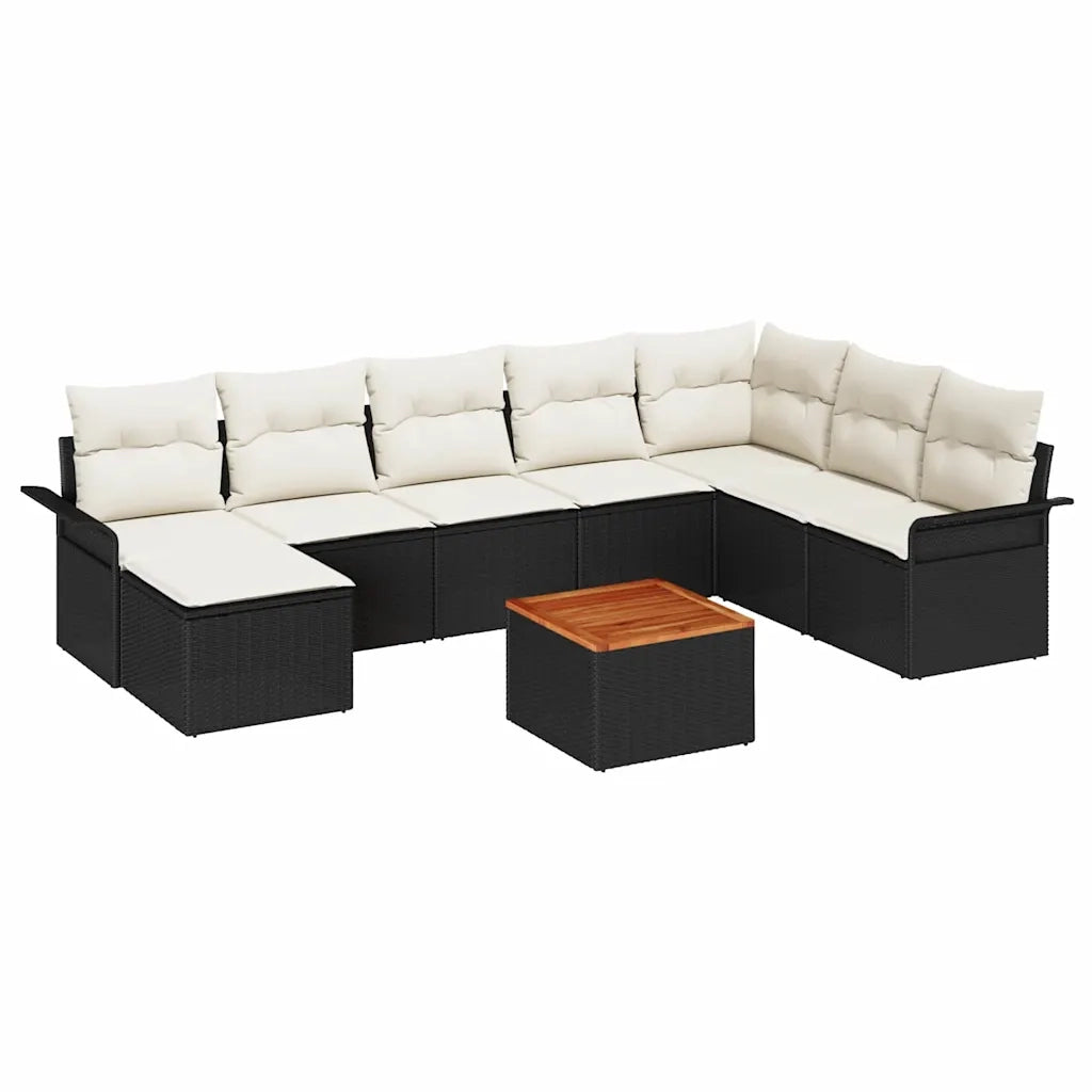 Set Divano da Giardino 9 pcs Nero e Crema polyrattan 3356031