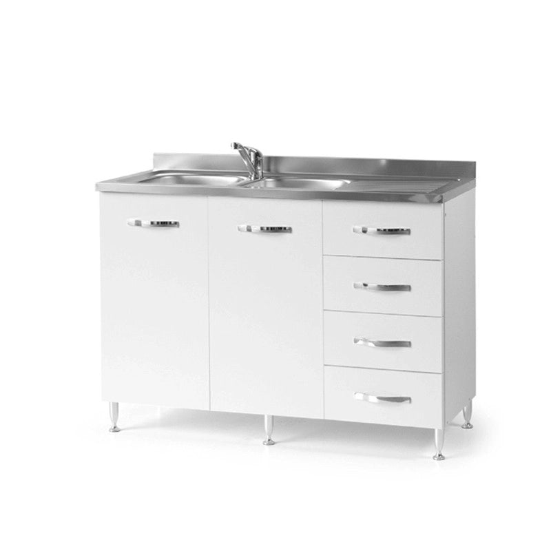 Sottolavello per cucina Bianco Frassinato 2 ante c-cassettiera DX Cm 120x50xH 85