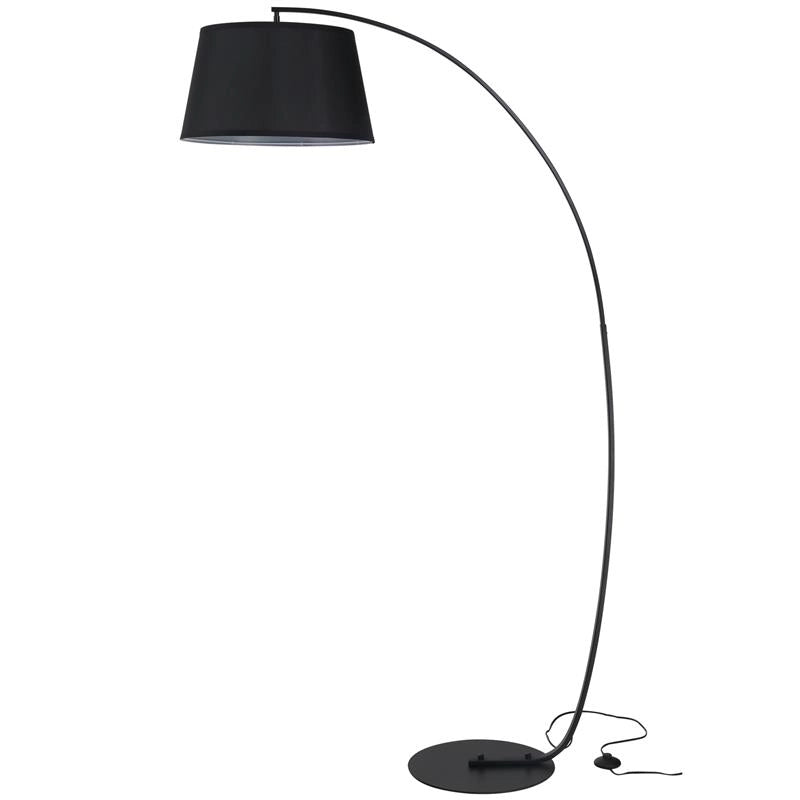 LAMPADA DA TERRA AD ARCO CON PARALUME IN TESSUTO INTERRUTTORE A PEDALE NERO
