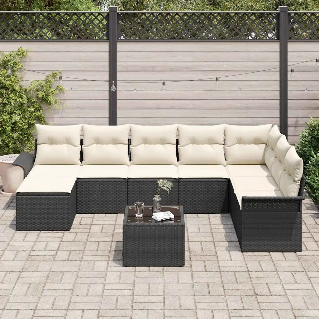 Set Divano da Giardino con cuscino 9 pcs Marrone Poly Rattan