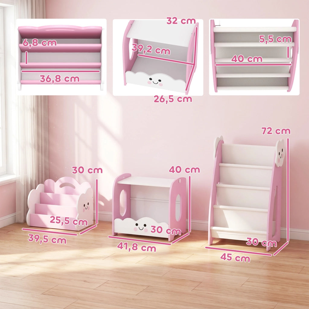 Libreria Bambini con Ripiani e Tasche ¨C Minimal ¨C Rosa 80x30x60 cm