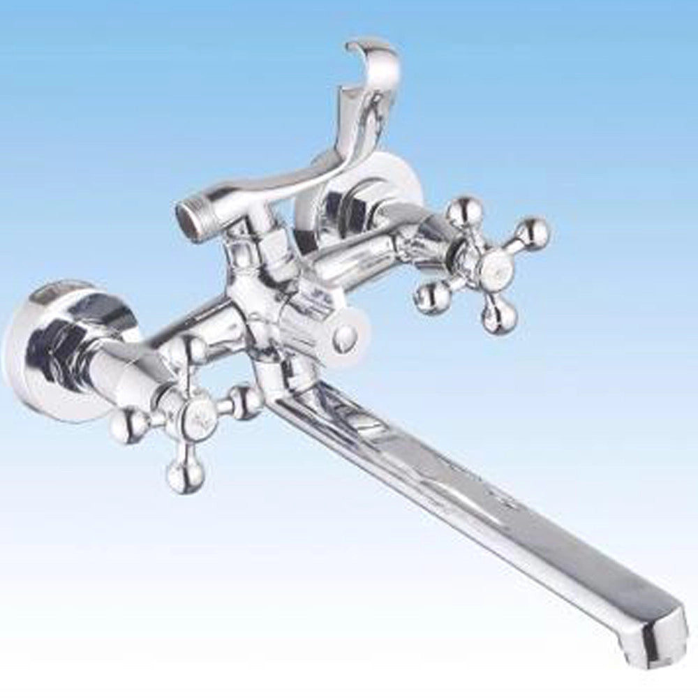 Trade Shop - Rubinetto Gruppo Vasca Da Bagno Cromato Con Canna Lunga Doccia Bicomando A Croce -