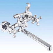Trade Shop - Rubinetto Gruppo Vasca Da Bagno Cromato Con Canna Lunga Doccia Bicomando A Croce -