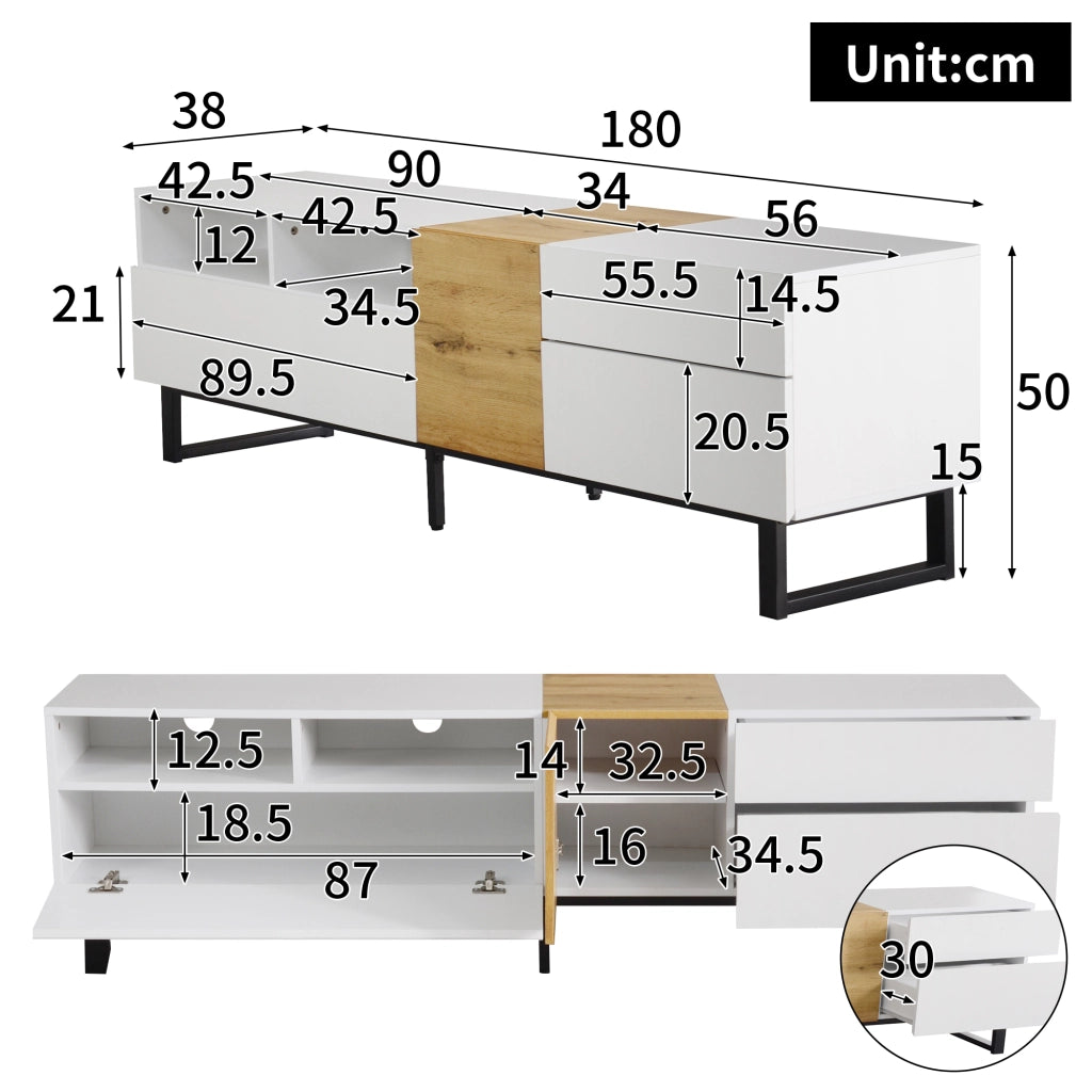 Mobile TV ¨C MINIMAL ¨C Bianco e Legno, 180x50x38 cm