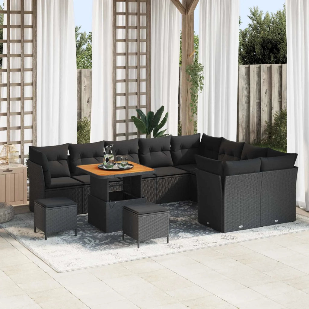 Set Divano da Giardino 12 pcs Nero polyrattan