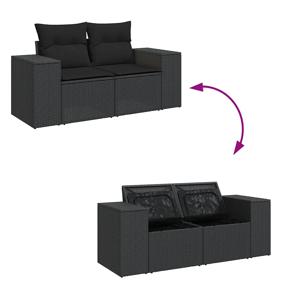 Set Divano da Giardino 6 pz con Cuscini Nero in Polyrattan 3326796