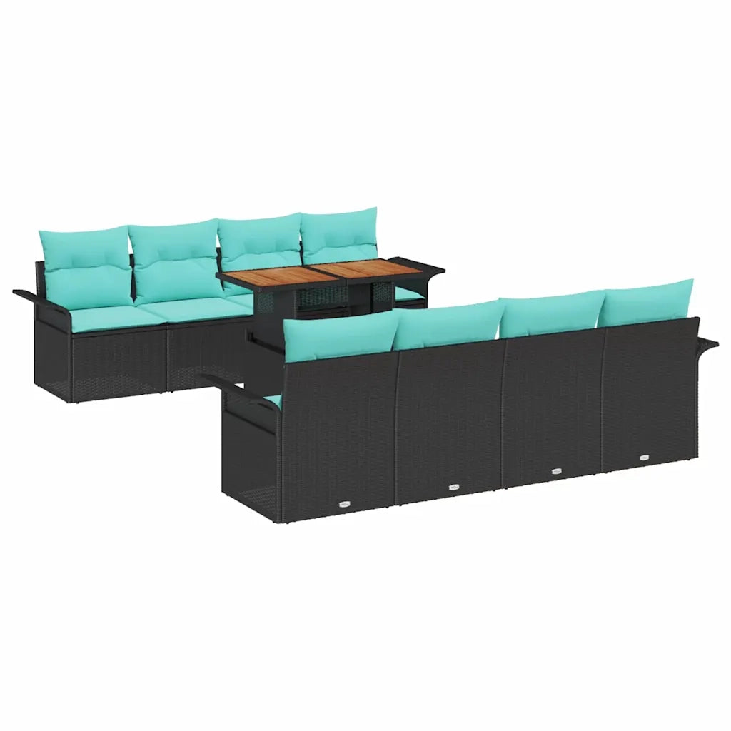 Set Divano da Giardino con archiviazione 9 pcs Nero Poly Rattan 3358048